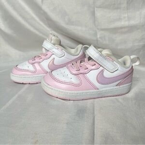 Nike Pink and White Sneakers with Velcro Straps
